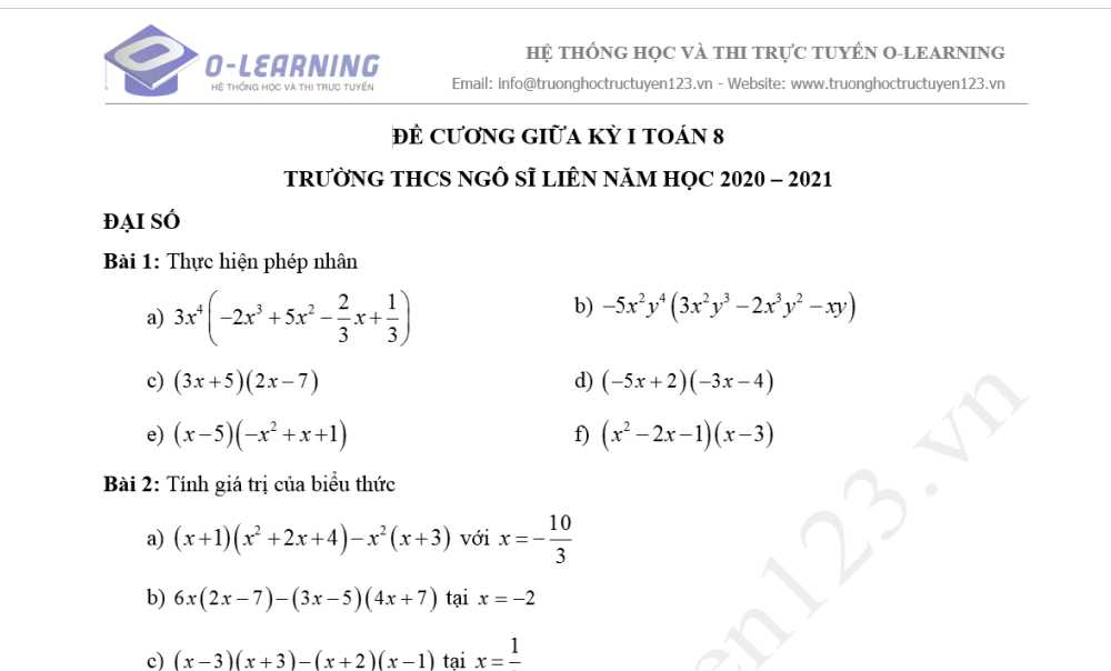 Toán 8: Đề cương Ôn tập giữa học kỳ 1. Trường THCS Ngô Sĩ Liên năm học 2021-2022